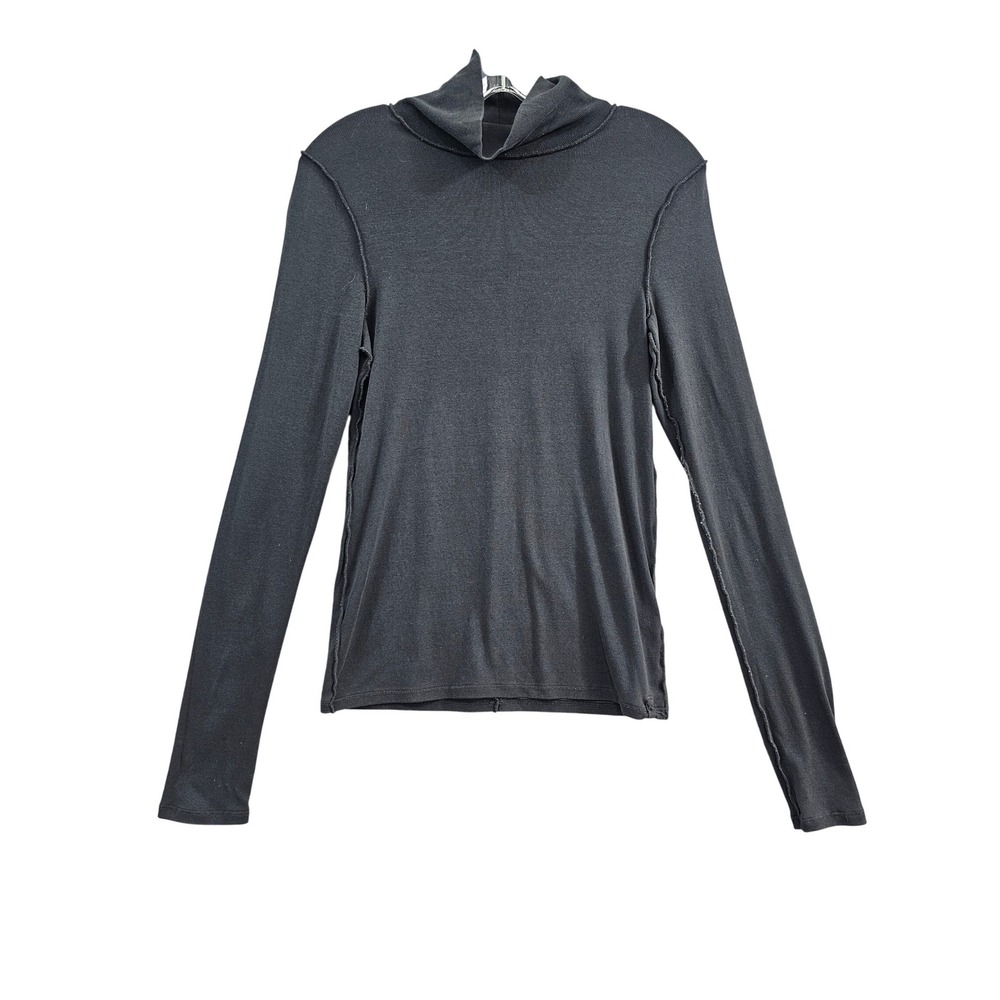Free People We The Free Top Womens Medium Charcoal Grey Solid Exposed Seam Mock - Picture 1 of 5